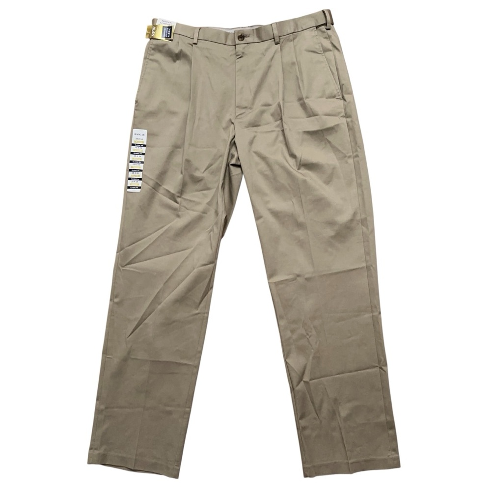 Haggar Dress Pants Mens 38x34 Pleated Iron Free Premium Khaki Beige NWT
